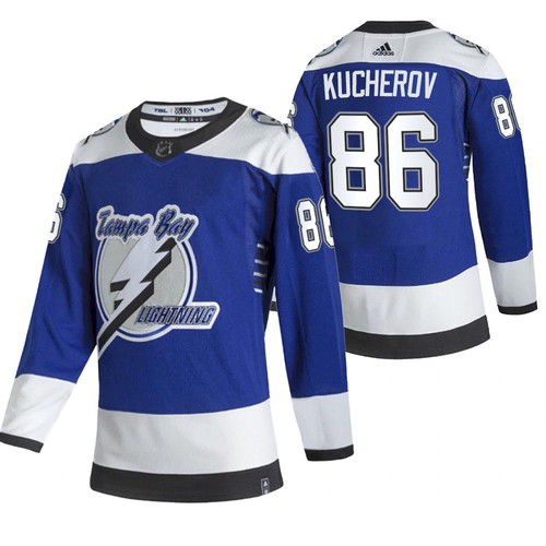 Men Tampa Bay Lightning #86 Kugherov Blue NHL 2021 Reverse Retro jersey